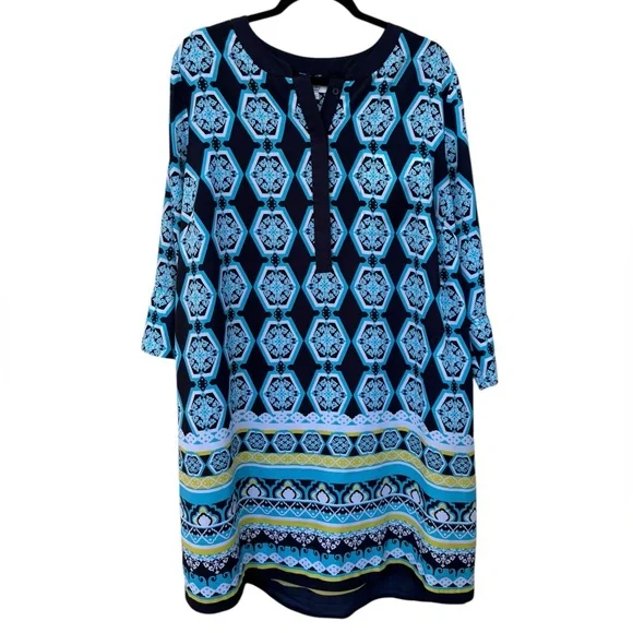 Crown & Ivy Blue Geometric Tunic Dress size 18W - Picture 3 of 7